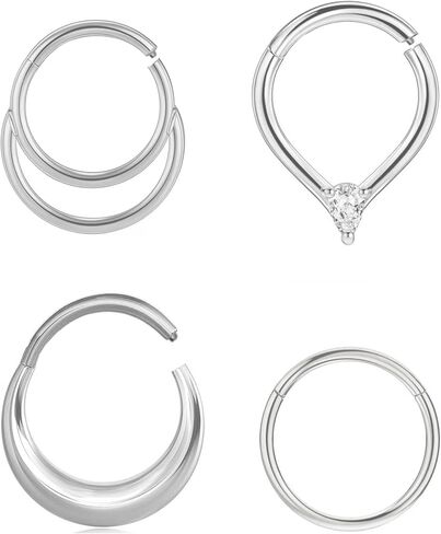 Suotarn 16G Septum Rings - 316L Surgical Steel Teardrop Hinged Nose Rings Hoops Seamless Septum Jewelry CZ Nose Piercings Helix Tragus Rook Daith Piercing Men Silver/Gold Plated/Black 8mm in Kuwait