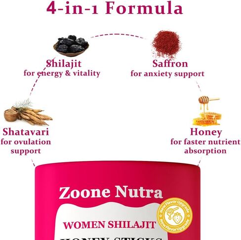 أعواد عسل شيلاجيت للنساء بنكهة الفراولة | شيلاجيت بالشاتافاري والزعفران | الطاقة الطبيعية والتوازن الهرموني والتركيز ودعم الحيوية | عبوات العسل العشبية المعززة للعافية - 30 عودًا in Kuwait