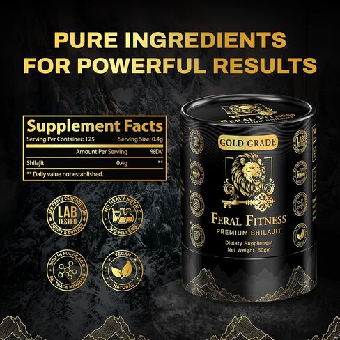 50g | 100% Pure Himalayan Shilajit Resin - Gold Grade | 85+ Trace Minerals & Fulvic Acid | Supports Energy, Stamina, Focus & Vitality for Men & Women | Lab Tested | Glass Jar (125 Servings) in Saudi Arabia