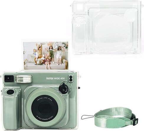 Protective Leather Case Compatible with Fujifilm Instax Wide 400 Instant Camera, for Instax Wide 400 Camera Case with Shoulder Strap - Green in Kuwait