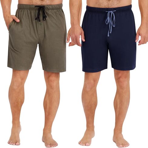 Hanes Men's 2-Pack Cotton Drawstring Knit Shorts Waistband & Pockets, Active Grey Heather/Bright Navy, Small in Saudi Arabia