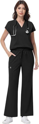 niaahinn Scrub Set for Women - V-Neck Scrub Top & Wide-Leg Pants Medical Uniforms with Stretch Fabric, Multiple Pockets in Saudi Arabia