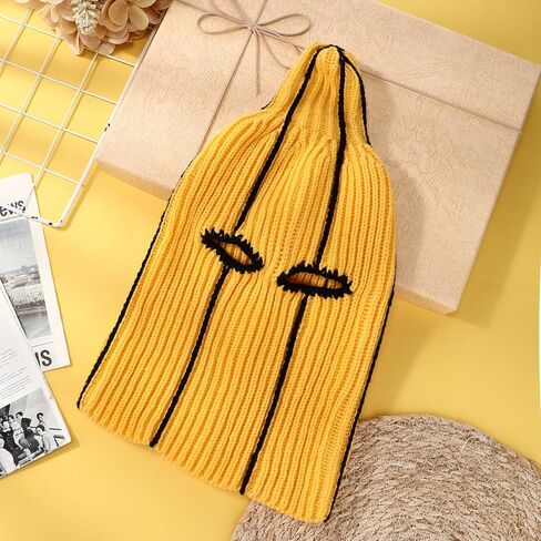 Funny Banana Balaclava - Novelty Knitted Ski Mask for Halloween & Christmas, Winter Sports, Music Festivals | Stretchy & Warm Unisex Gift for Adults Yellow in Saudi Arabia