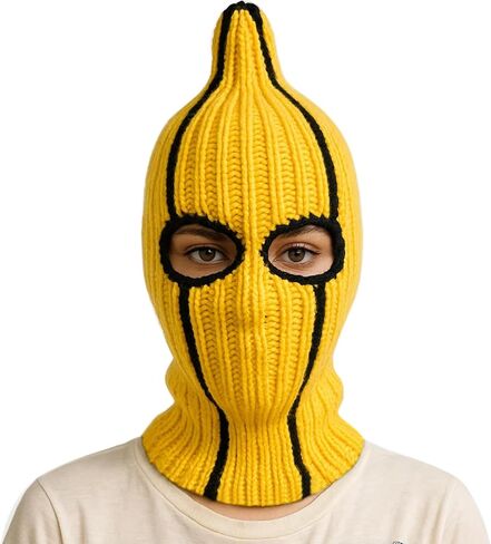 Funny Banana Balaclava - Novelty Knitted Ski Mask for Halloween & Christmas, Winter Sports, Music Festivals | Stretchy & Warm Unisex Gift for Adults Yellow in Saudi Arabia