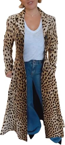 utcoco Womens 2025 Fashion Leopard Long Trench Coat Elegant Dressy Slim-Fit Classic Lapel Trench Overcoat with Pockets in Saudi Arabia