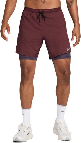 شورت الجري Nike Stride للرجال Dri-FIT 7 بوصة 2 في 1 (بورجوندي كراش/زبيب داكن/أسود، DM4759-652) in Kuwait