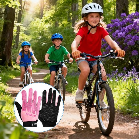 Kids Cycling Gloves for Boys & Girls - Breathable Non-Slip Full Finger Gloves, Full Finger Cycling Glove Mountain Bike Glove for Bike Riding, Climbing & Outdoor Sports in Saudi Arabia