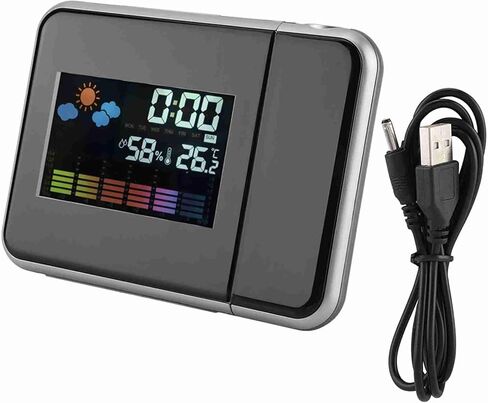 LED Weather Forecast Station with Digital Clock, Temperature, Humidity Display, Black, Indoor Weather Monitor, Projector Alarm Clock in Saudi Arabia