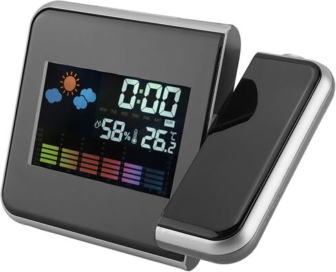 LED Weather Forecast Station with Digital Clock, Temperature, Humidity Display, Black, Indoor Weather Monitor, Projector Alarm Clock in Saudi Arabia