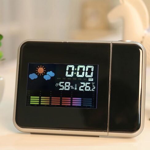 LED Weather Forecast Station with Digital Clock, Temperature, Humidity Display, Black, Indoor Weather Monitor, Projector Alarm Clock in Saudi Arabia