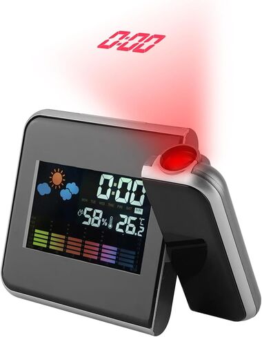 LED Weather Forecast Station with Digital Clock, Temperature, Humidity Display, Black, Indoor Weather Monitor, Projector Alarm Clock in Saudi Arabia