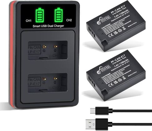 بطارية Pickle Power LP-E17 وشاحن مزدوج LED لكاميرات EOS R50 R8 RP R10، Rebel T6i T7i T8i، T6s، SL2 SL3، EOS M3 M5 M6، 77D 200D 750D 760D 800D 8000D in Kuwait