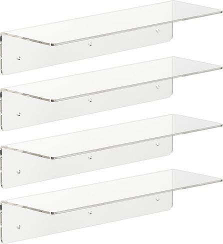 HANGE 4-Pack Clear Acrylic Floating Shelves, 12" Invisible Wall Mounted Shelves – Space-Saving Storage for Kids’ Books, Bathroom, Bedroom, Kitchen, Living Room – Modern Display Organizer in Saudi Arabia