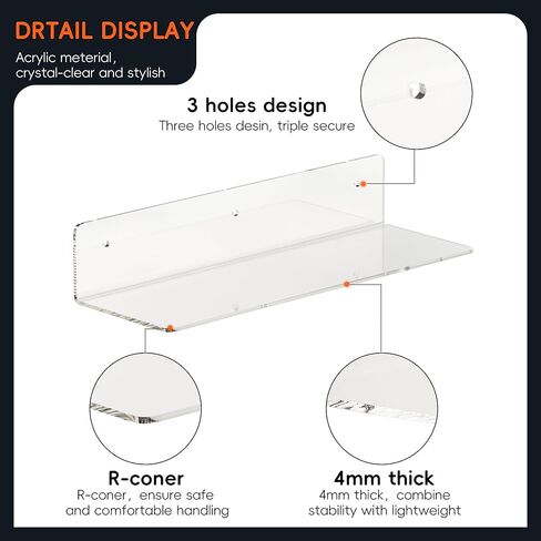HANGE 4-Pack Clear Acrylic Floating Shelves, 12" Invisible Wall Mounted Shelves – Space-Saving Storage for Kids’ Books, Bathroom, Bedroom, Kitchen, Living Room – Modern Display Organizer in Saudi Arabia