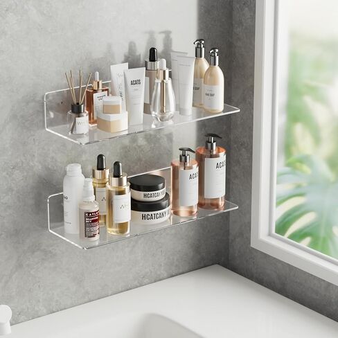 HANGE 4-Pack Clear Acrylic Floating Shelves, 12" Invisible Wall Mounted Shelves – Space-Saving Storage for Kids’ Books, Bathroom, Bedroom, Kitchen, Living Room – Modern Display Organizer in Saudi Arabia