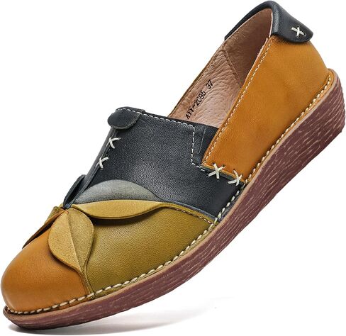 Trsorini Women's Casual Loafers Slip on Multi Color Stitching Leather Shoes Daily Walking in Kuwait