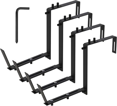 Adjustable heavy-duty wrought iron flower rack bracket | 6.1-11.6 inch telescopic tray+2.36-6.9 inch double adjustable hook | Indoor and outdoor rust proof black railing no drilling wall mounted windo in Saudi Arabia