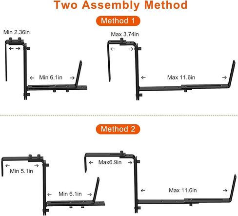 Adjustable heavy-duty wrought iron flower rack bracket | 6.1-11.6 inch telescopic tray+2.36-6.9 inch double adjustable hook | Indoor and outdoor rust proof black railing no drilling wall mounted windo in Saudi Arabia