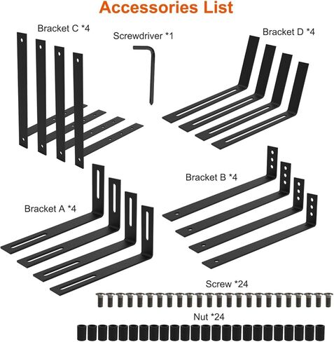 Adjustable heavy-duty wrought iron flower rack bracket | 6.1-11.6 inch telescopic tray+2.36-6.9 inch double adjustable hook | Indoor and outdoor rust proof black railing no drilling wall mounted windo in Saudi Arabia