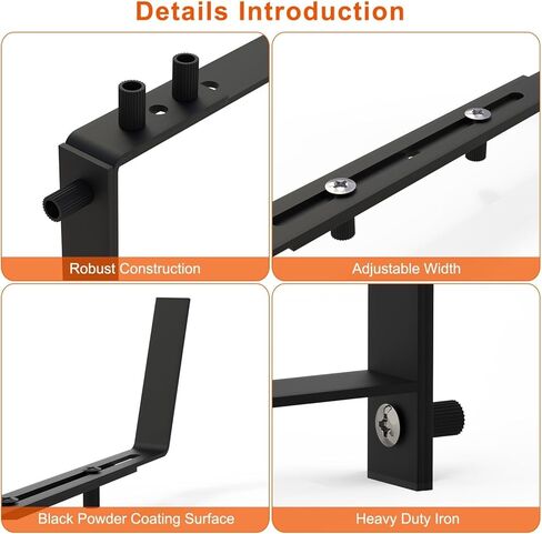 Adjustable heavy-duty wrought iron flower rack bracket | 6.1-11.6 inch telescopic tray+2.36-6.9 inch double adjustable hook | Indoor and outdoor rust proof black railing no drilling wall mounted windo in Saudi Arabia