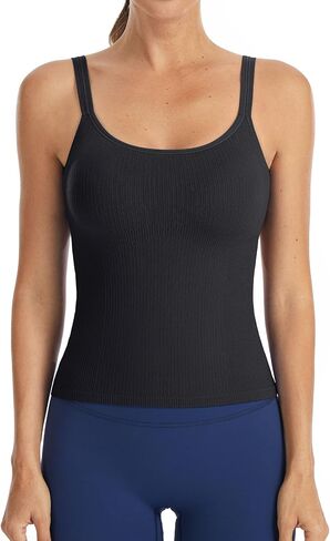 ATTRACO Ribbed Workout Tank Tops for Women with Built in Bra Yoga U Back Crop Top Tight Fit Gym in Saudi Arabia
