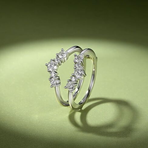 Moissanite Ring Enhancer for Women Curved Wedding Band Guard Ring 925 Sterling Silver 18K White Gold Plated 0.9CTTW Round Cut D Color VVS1 Moissanite Double Enhancer for Engagement & wift Gift in Saudi Arabia