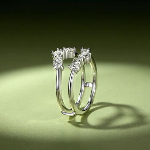 Moissanite Ring Enhancer for Women Curved Wedding Band Guard Ring 925 Sterling Silver 18K White Gold Plated 0.9CTTW Round Cut D Color VVS1 Moissanite Double Enhancer for Engagement & wift Gift in Saudi Arabia
