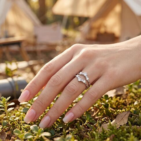 Moissanite Ring Enhancer for Women Curved Wedding Band Guard Ring 925 Sterling Silver 18K White Gold Plated 0.9CTTW Round Cut D Color VVS1 Moissanite Double Enhancer for Engagement & wift Gift in Saudi Arabia
