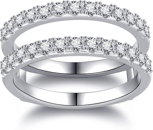 0.6/0.7CT Moissanite Ring Enhancers for Women D Color VVSI Clarity Two Row Round Moissanite Half Eternity Ring, Moissanite Engagement Wedding Rings Enhancers White Gold Plated Size 5-9 in Saudi Arabia