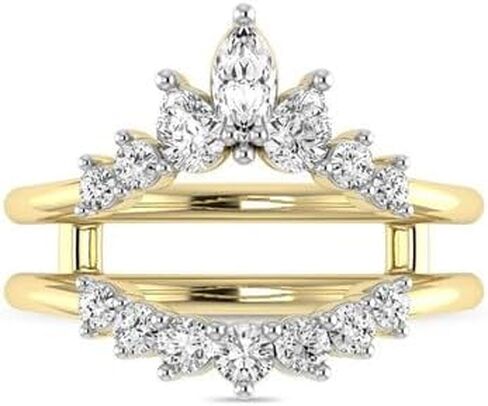Jewels by Parijaat 0.50 CTTW قطع ماركيز مكون من قطع ماسية بيضاء مكونة من ثلاثة أحجار خاتم حماية معزز لخطوبة الزفاف ومطلي بالذهب الأصفر عيار 14 قيراط من الفضة الإسترلينية عيار 925 in Kuwait