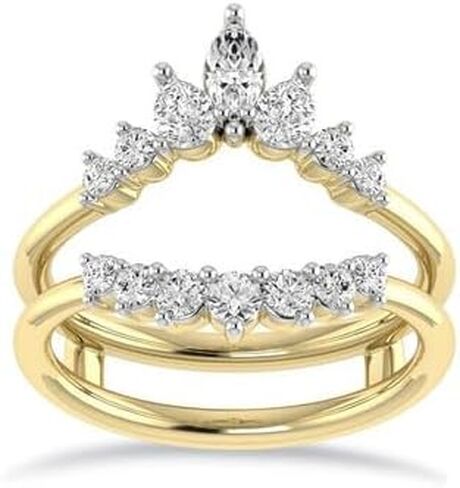 Jewels by Parijaat 0.50 CTTW قطع ماركيز مكون من قطع ماسية بيضاء مكونة من ثلاثة أحجار خاتم حماية معزز لخطوبة الزفاف ومطلي بالذهب الأصفر عيار 14 قيراط من الفضة الإسترلينية عيار 925 in Kuwait