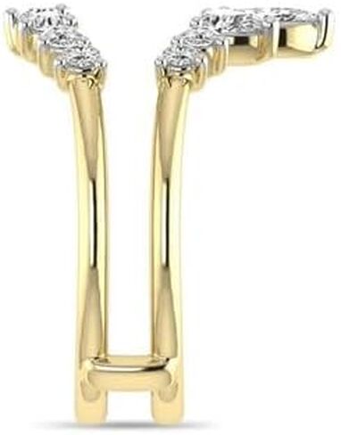 Jewels by Parijaat 0.50 CTTW قطع ماركيز مكون من قطع ماسية بيضاء مكونة من ثلاثة أحجار خاتم حماية معزز لخطوبة الزفاف ومطلي بالذهب الأصفر عيار 14 قيراط من الفضة الإسترلينية عيار 925 in Kuwait
