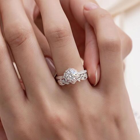 WES 1CT Moissanite Bridal Ring Set - 925 Sterling Silver Stackable D Color VVS1 Olive Leaf Design Moissanite Engagement Promise Wedding Rings for Women, Size 4-11 in Saudi Arabia