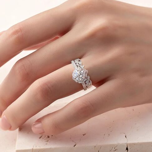 WES 1CT Moissanite Bridal Ring Set - 925 Sterling Silver Stackable D Color VVS1 Olive Leaf Design Moissanite Engagement Promise Wedding Rings for Women, Size 4-11 in Saudi Arabia