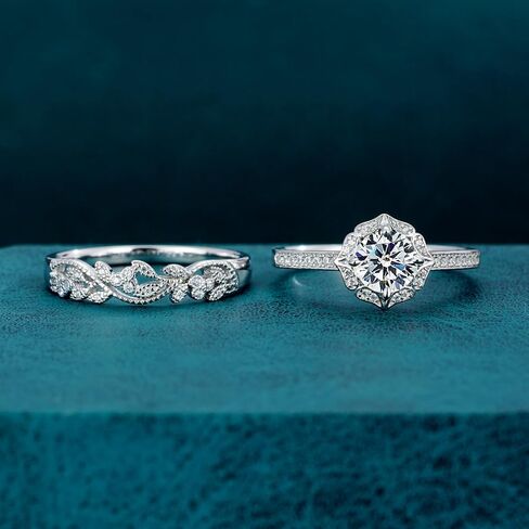 WES 1CT Moissanite Bridal Ring Set - 925 Sterling Silver Stackable D Color VVS1 Olive Leaf Design Moissanite Engagement Promise Wedding Rings for Women, Size 4-11 in Saudi Arabia