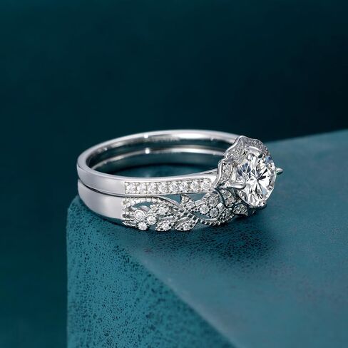 WES 1CT Moissanite Bridal Ring Set - 925 Sterling Silver Stackable D Color VVS1 Olive Leaf Design Moissanite Engagement Promise Wedding Rings for Women, Size 4-11 in Saudi Arabia