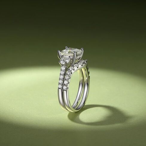 3.34CTTW Princess Cut Moissanite Wedding Ring Set for Women D Color VVS1 925 Sterling Silver 18K White Gold Plated Moissanite Engagement Ring with Matching Band Bridal Rings in Saudi Arabia