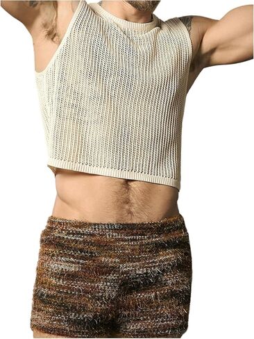 SHENHE Men's Hollow Out Sleeveless Knit Crop Top Vest Sheer Sweater Tank Party Clubwear in Saudi Arabia