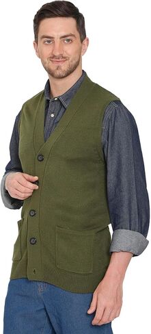 Turtle Bay New York Men's Cashmere-Like Button Front Flat Knit Sweater Vest with front patch pockets OLIVE / 2XL in Saudi Arabia