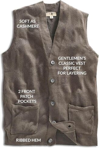 Turtle Bay New York Men's Cashmere-Like Button Front Flat Knit Sweater Vest with front patch pockets OLIVE / 2XL in Saudi Arabia