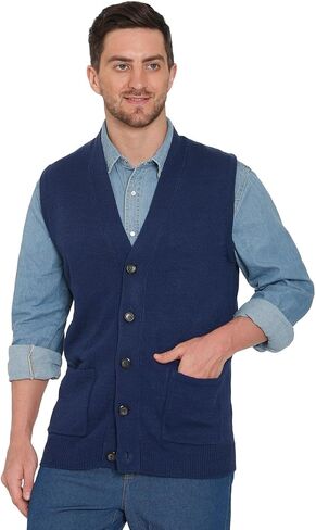 Turtle Bay New York Men's Cashmere-Like Button Front Flat Knit Sweater Vest with front patch pockets OLIVE / 2XL in Saudi Arabia