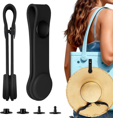 Magnetic Hat Clip - Ultra Strong Magnet, Lightweight Silicone, Anti-Loss Hat Holder for Beach Bags & EVA Tote Bags, Hands-Free Essential for Outdoor & Beach (Black) in Saudi Arabia