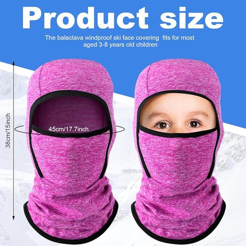 2 Pieces Kids Balaclava Face Mask Winter Ski Hat Face Covering Windproof Face Warmer for Cold Weather(Navy Blue, Purple, Large) in Saudi Arabia