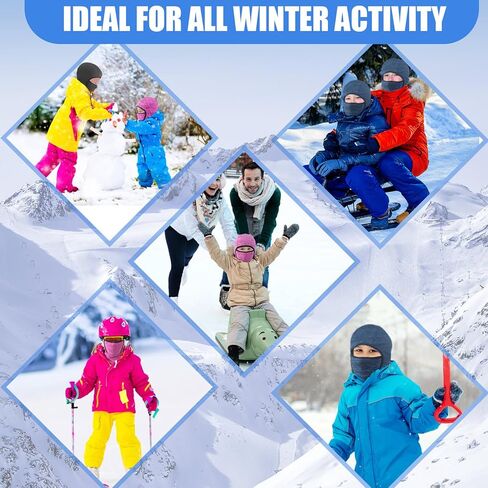 2 Pieces Kids Balaclava Face Mask Winter Ski Hat Face Covering Windproof Face Warmer for Cold Weather(Navy Blue, Purple, Large) in Saudi Arabia