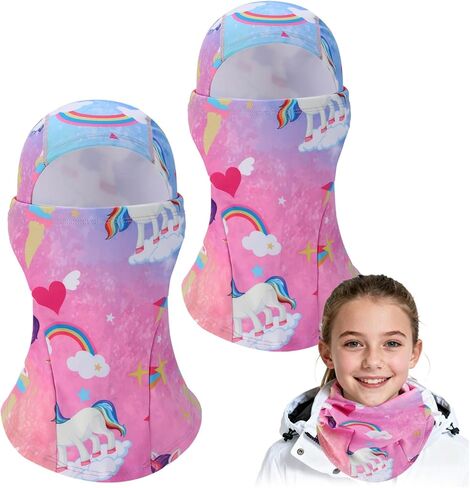 2pcs Fleeced Lined Balaclava Ski Mask for Kids 2-14- Kids Winter Face Cover Mask Windproof for Cold Weather Girls Boys Gift in Saudi Arabia