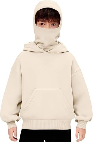 Balaclava Hoodie for Boys Girls Kids Windproof Ski Mask Hoodies Oversized Full Zip Sweatshirt Jacket with Pockets in Saudi Arabia