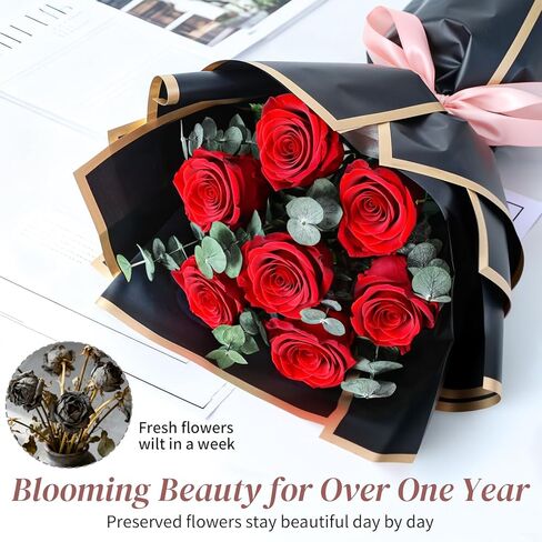 Lewondr Flower for Delivery, Preserved Flowers Bouquet, Red Roses Bouquet, Real Long-Lasting Forever Birthday Flowers Gifts for Her Wife Girlfriend Valentines Day Anniversary Mothers Day, Black-Red in Saudi Arabia