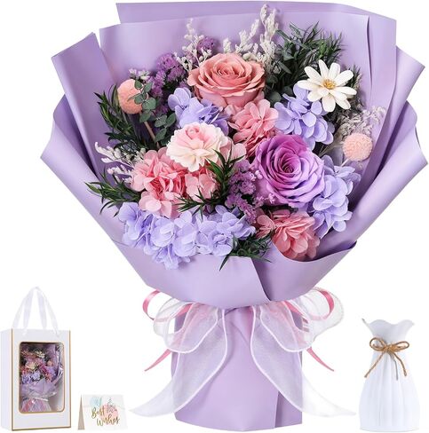 Lewondr Flower for Delivery, Preserved Flowers Bouquet, Red Roses Bouquet, Real Long-Lasting Forever Birthday Flowers Gifts for Her Wife Girlfriend Valentines Day Anniversary Mothers Day, Black-Red in Saudi Arabia