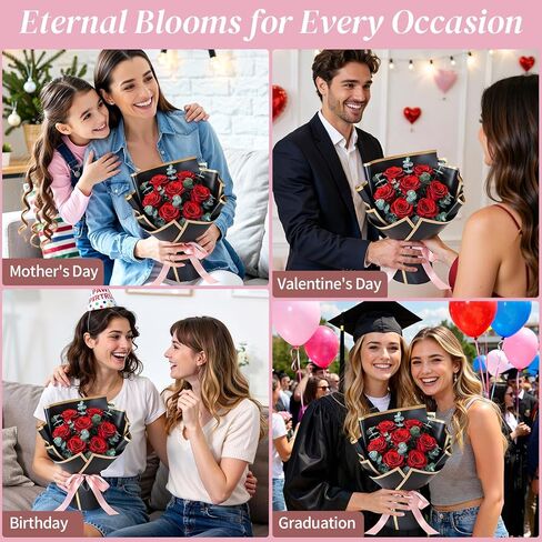 Lewondr Flower for Delivery, Preserved Flowers Bouquet, Red Roses Bouquet, Real Long-Lasting Forever Birthday Flowers Gifts for Her Wife Girlfriend Valentines Day Anniversary Mothers Day, Black-Red in Saudi Arabia