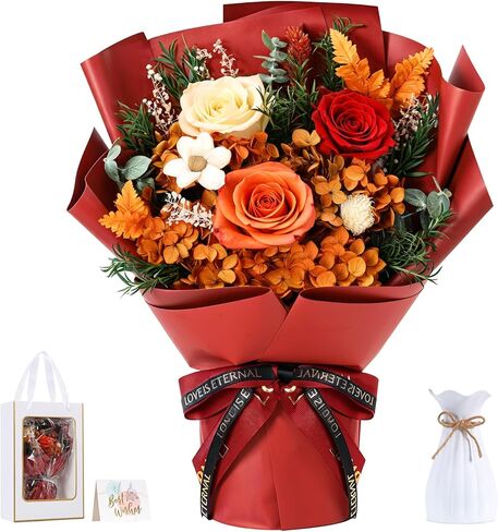Lewondr Flower for Delivery, Preserved Flowers Bouquet, Red Roses Bouquet, Real Long-Lasting Forever Birthday Flowers Gifts for Her Wife Girlfriend Valentines Day Anniversary Mothers Day, Black-Red in Saudi Arabia